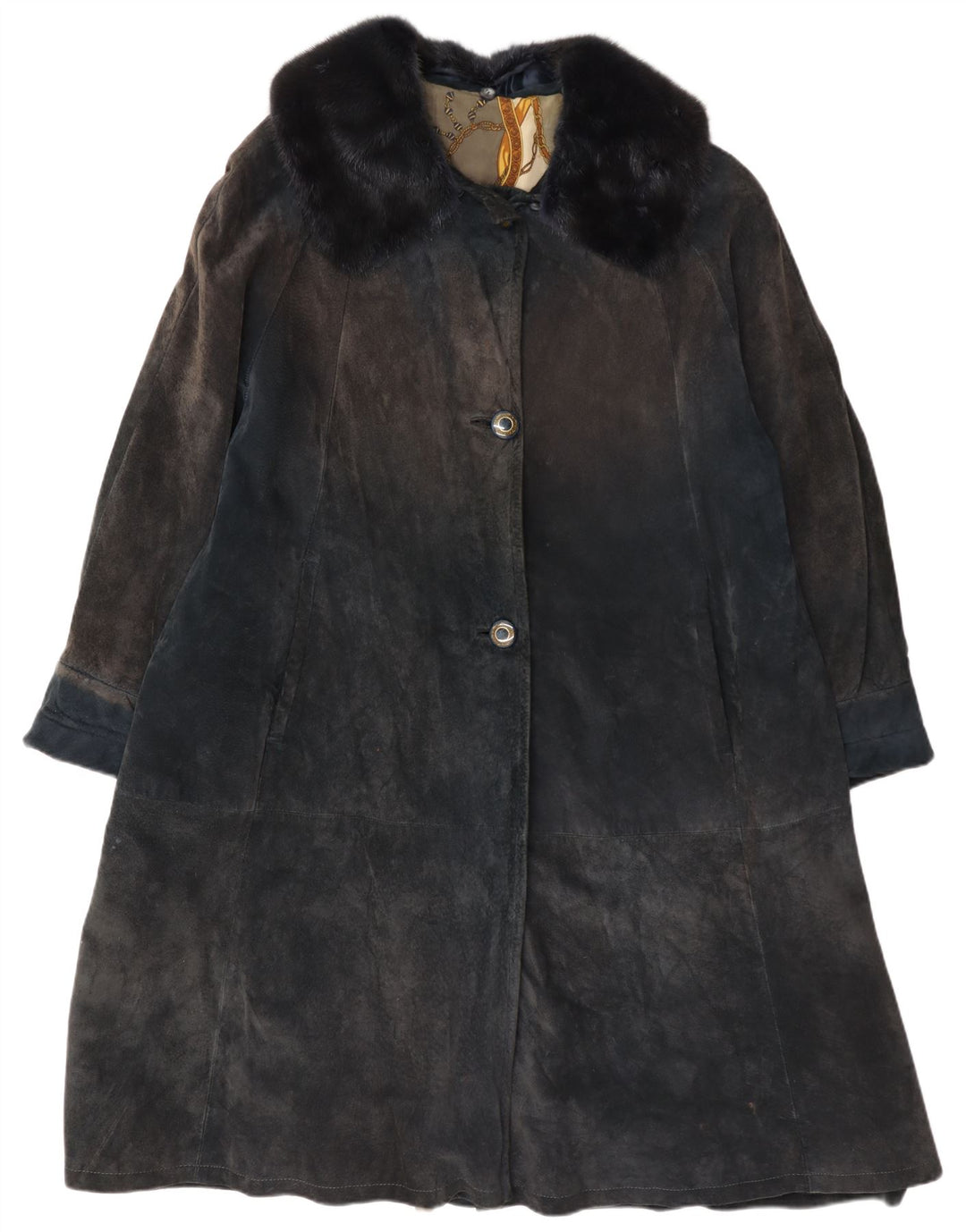 vintage Femme Suède Pardessus UK 14 Grand Bleu Marine