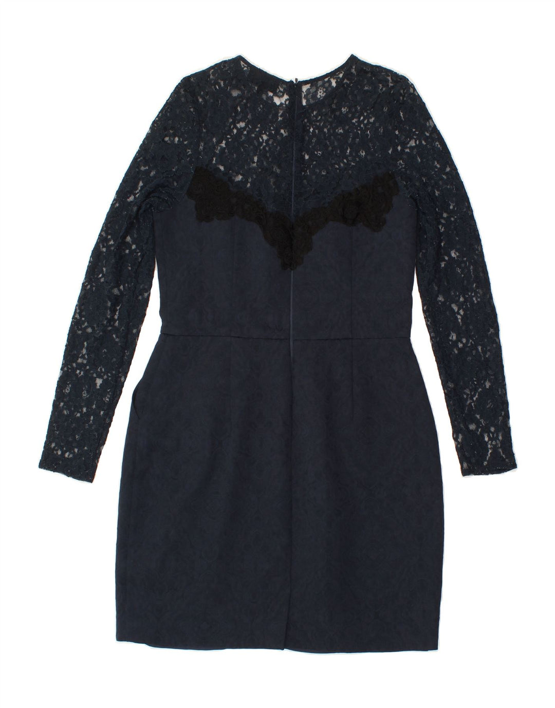 WAREHOUSE Womens Lace Sheath Dress UK 12 Medium Navy Blue Floral Polyester Vintage Warehouse and Second-Hand Warehouse from Messina Hembry 
