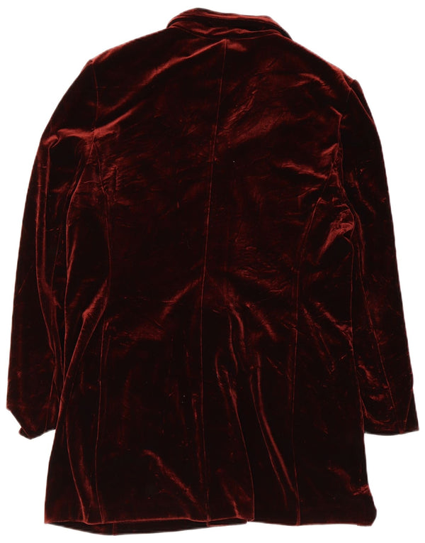 VINTAGE Femme 3 Bouton Velours Blazer Veste UK 10 Petit Bordeaux