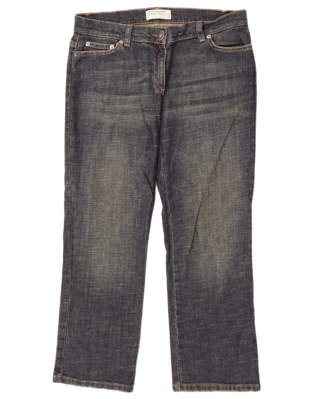 Benetton Jean Court Femme IT 44 Medium W30 L25 Bleu Marine Coton