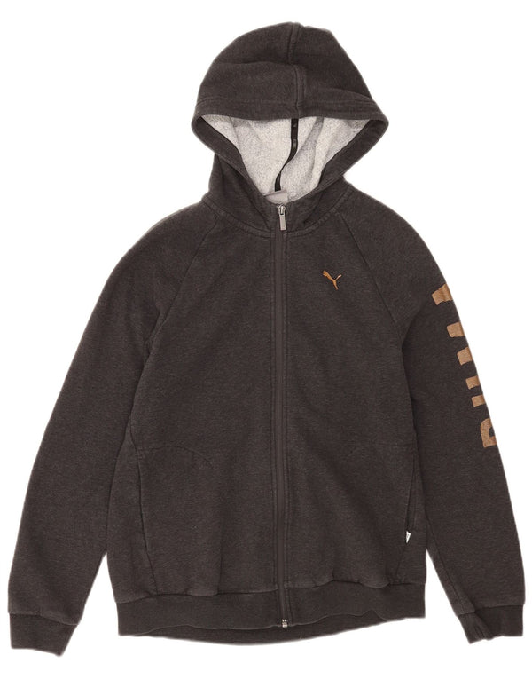 Puma Pull à capuche graphique zippé pour femme UK 14 Large Gris Coton