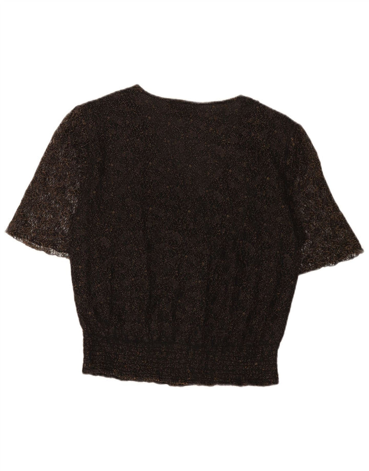 vintage Femme Blouse Top UK 16 Grand Noir Floral
