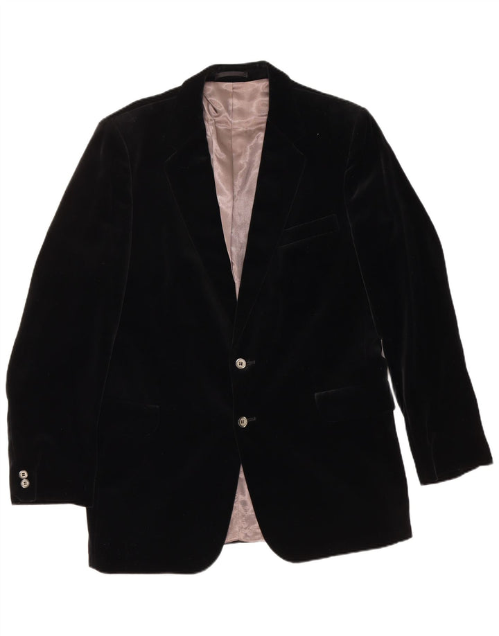 SHANNON Veste blazer en velours à 2 boutons pour homme UK 40 Large Noir
