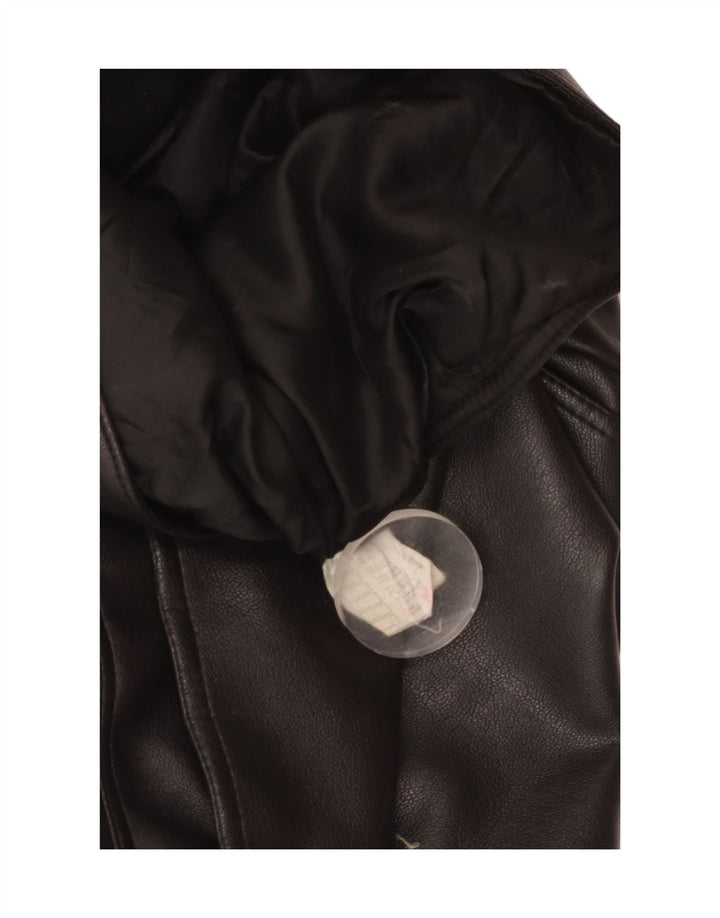VINTAGE Veste de motard en cuir surdimensionnée pour femmes UK 10 Petit Noir