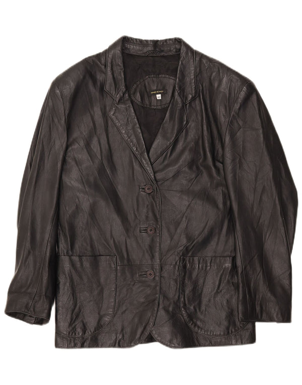 vintage Femme 3 Boutons Veste Blazer En Cuir IT 42 Moyen Noir