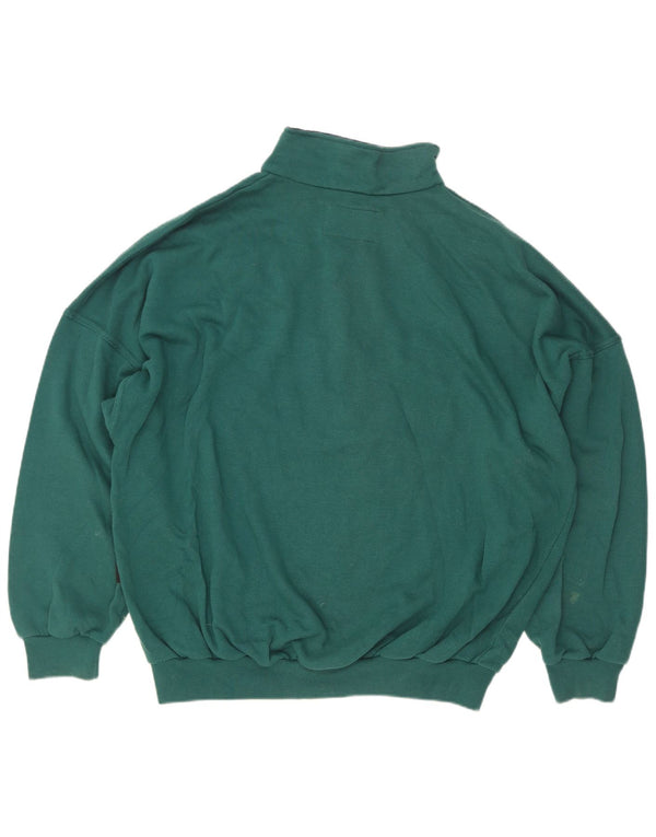 vintage Mens Zip Neck Sweatshirt Jumper XL Vert Colourblock Coton