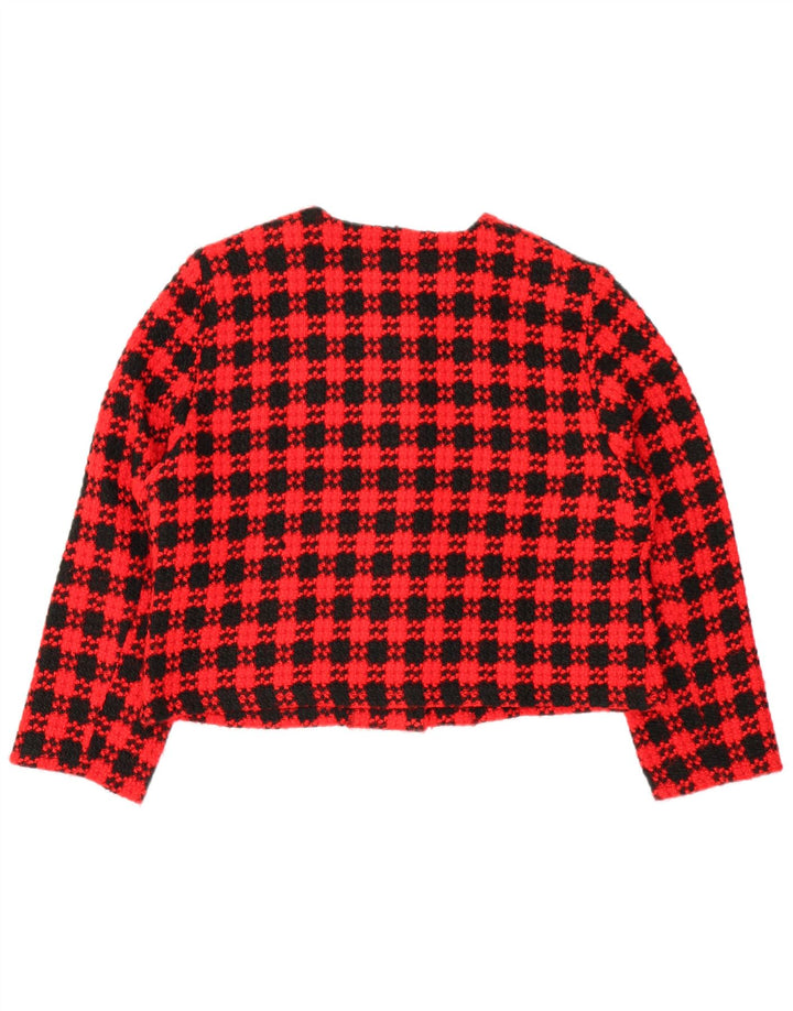 VINTAGE Femmes Crop 4 Bouton Blazer Veste UK 18 XL Red Check
