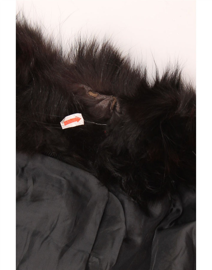 Veste en cuir de fourrure femme vintage UK 14 Noir Moyen