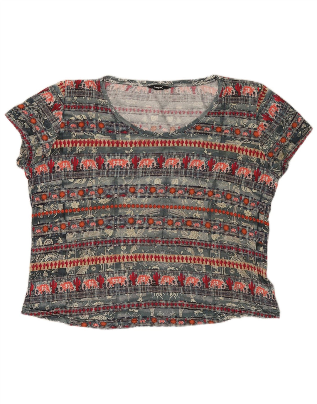 DESIGUAL T-Shirt Graphique Femme UK 20 2XL Gris Viscose