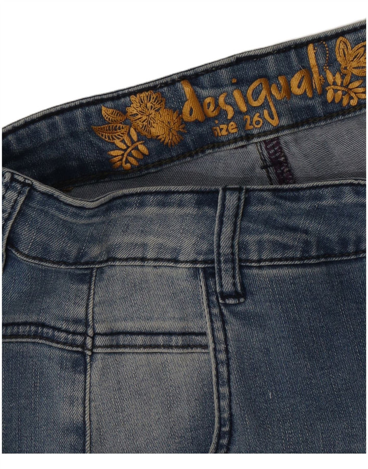 Desigual Jean slim effet vieilli W26 L26 bleu floral pour femme