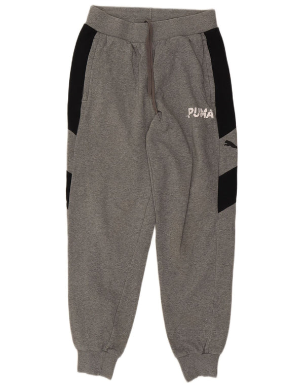 PUMA Mens Graphic Tracksuit Trousers Joggers Medium Grey Colourblock