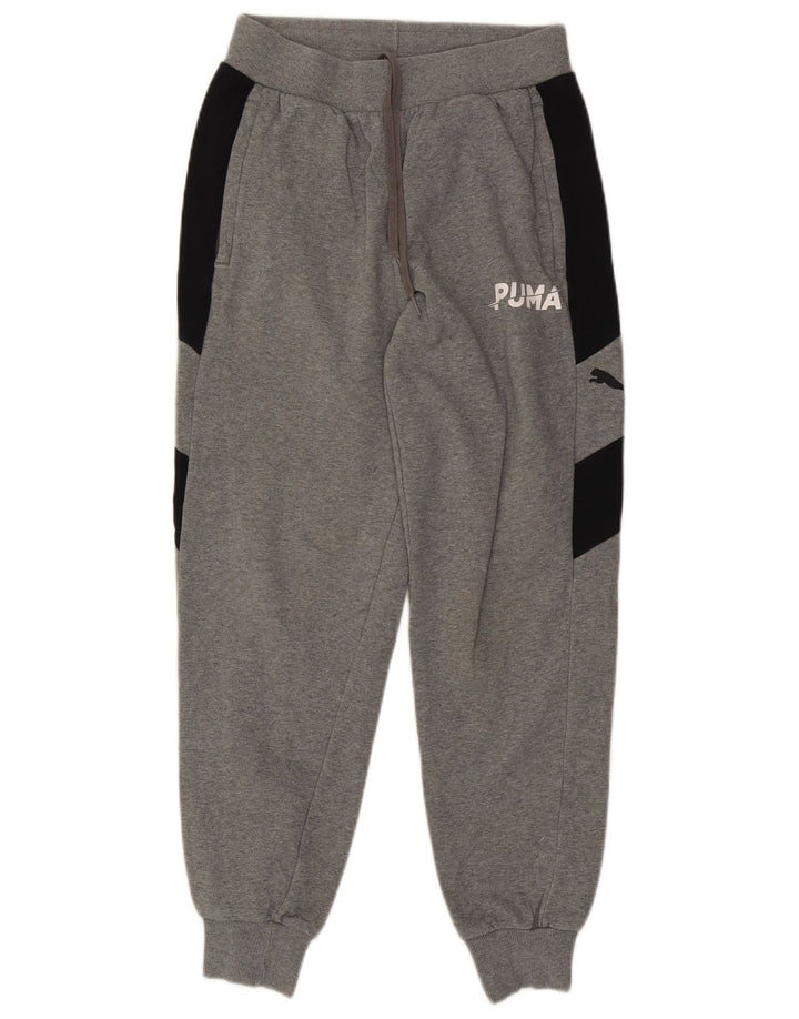 PUMA Mens Graphic Tracksuit Trousers Joggers Medium Grey Colourblock