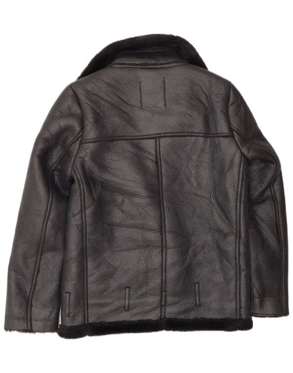 Zara Veste Sherpa surdimensionnée coupe ample pour femme UK 6 XS Noir Polyester