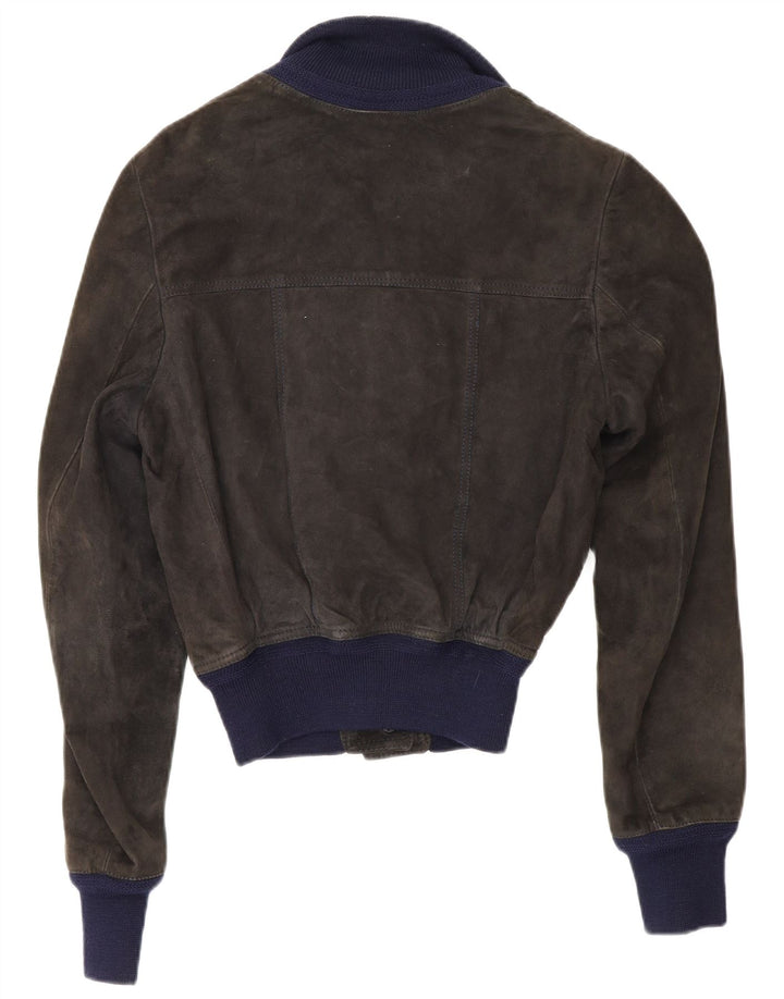 Reda Veste bomber en daim pour femme UK 10 Petit cuir color block noir