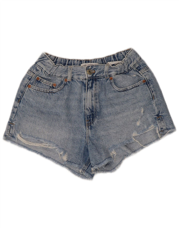 ZARA Short en jean taille haute effet vieilli pour fille 13-14 ans W28 Bleu