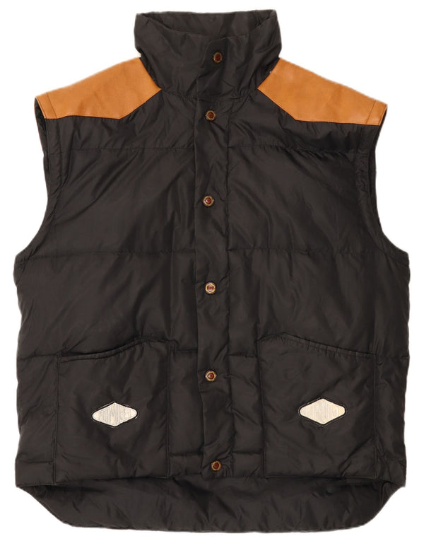 vintage Mens Gilet rembourré UK 42 XL Black Colourblock