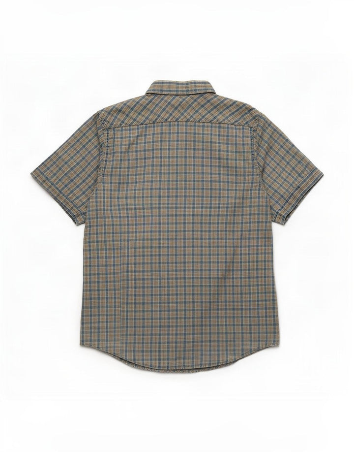 Marlboro Classics Chemise à manches courtes pour hommes, coupe personnalisée, carreaux bleu moyen