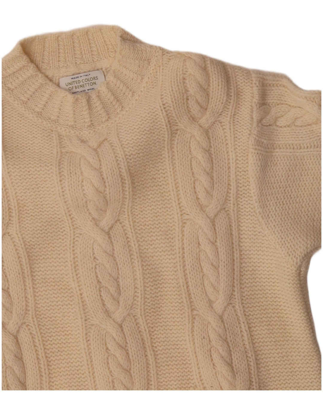 Benetton Pull à col roulé pour femme UK 14 Large en laine blanc cassé