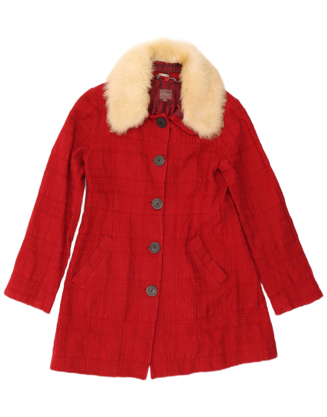 Jigsaw Pardessus Femme UK 8 Petit Carreau Rouge Coton