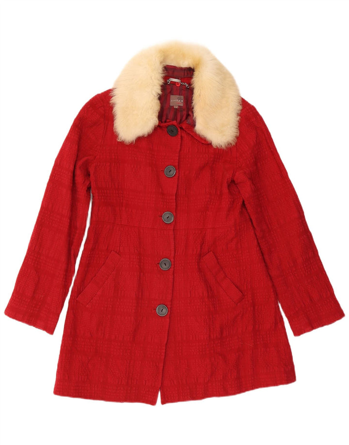 Jigsaw Pardessus Femme UK 8 Petit Carreau Rouge Coton