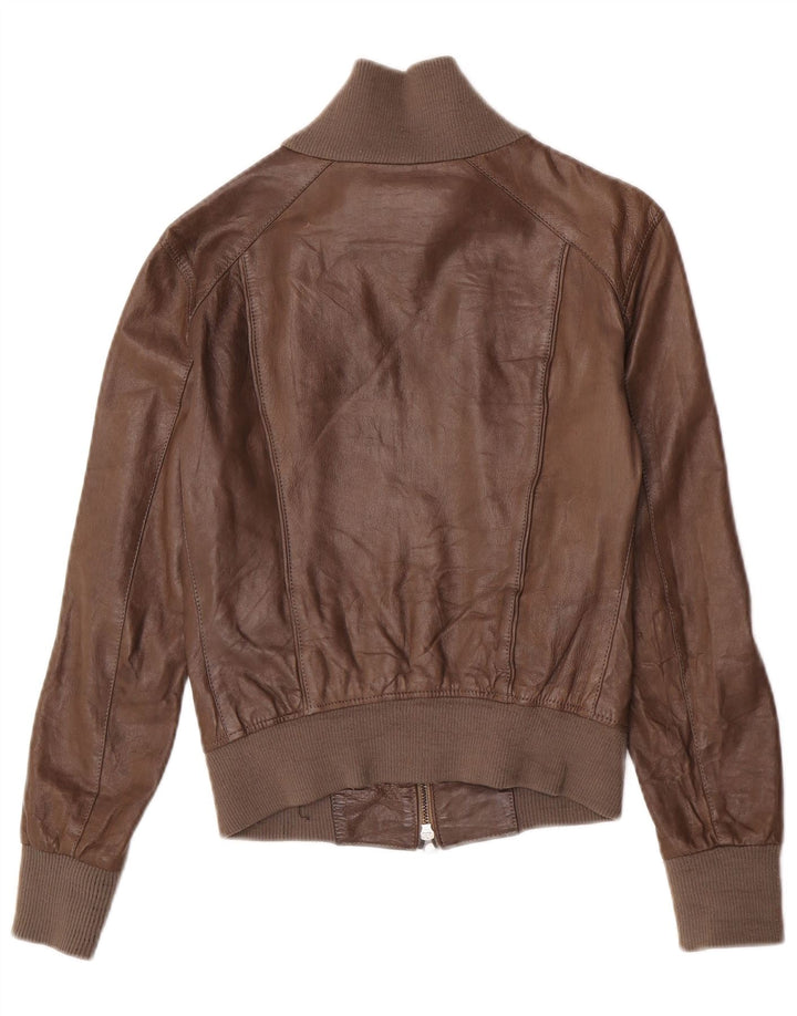 veste en cuir crop femme vintage IT 40 Petit Marron