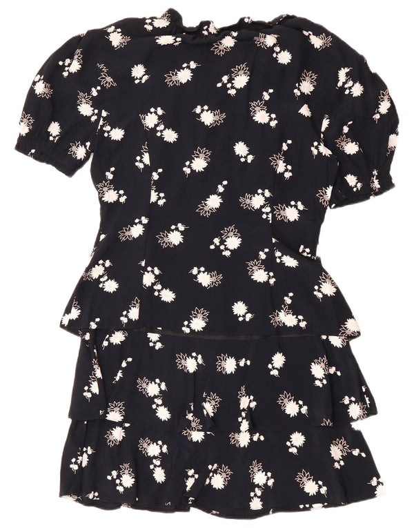 VINTAGE Robe Peplum Femme EU 38 Viscose Florale Bleu Marine Moyen