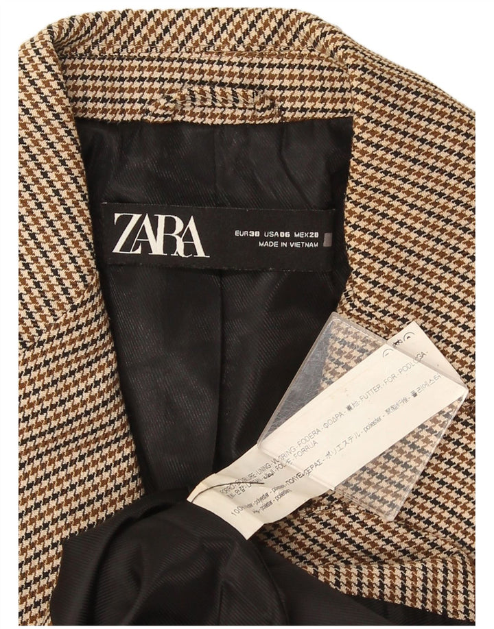 Zara Veste Blazer 1 Bouton Femme EU 38 Petit Pied De Poule Marron