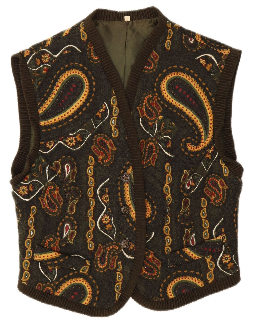 gilet court femme vintage IT 44 laine Paisley vert moyen