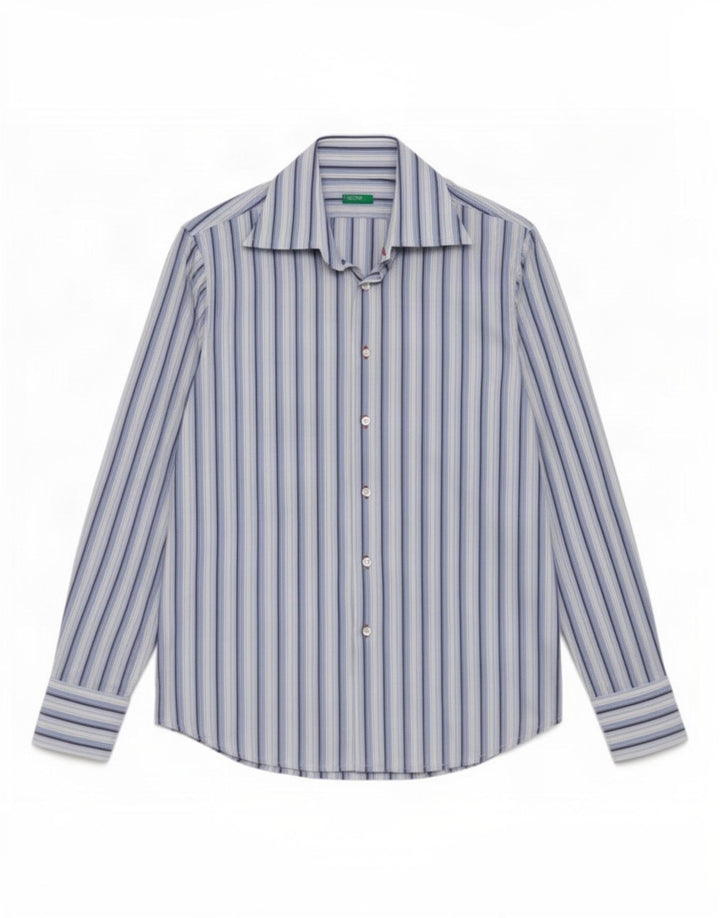 Benetton Chemise Bleu Moyen Rayé Coton Homme