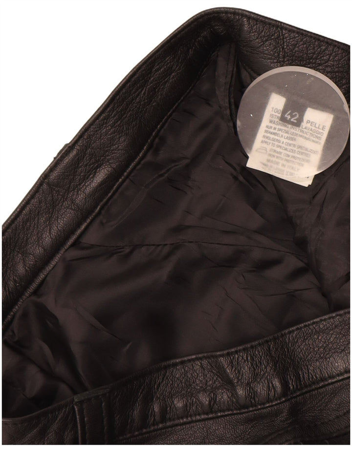 Pantalon en cuir droit femme vintage IT 42 Medium W28 L29 Cuir Noir