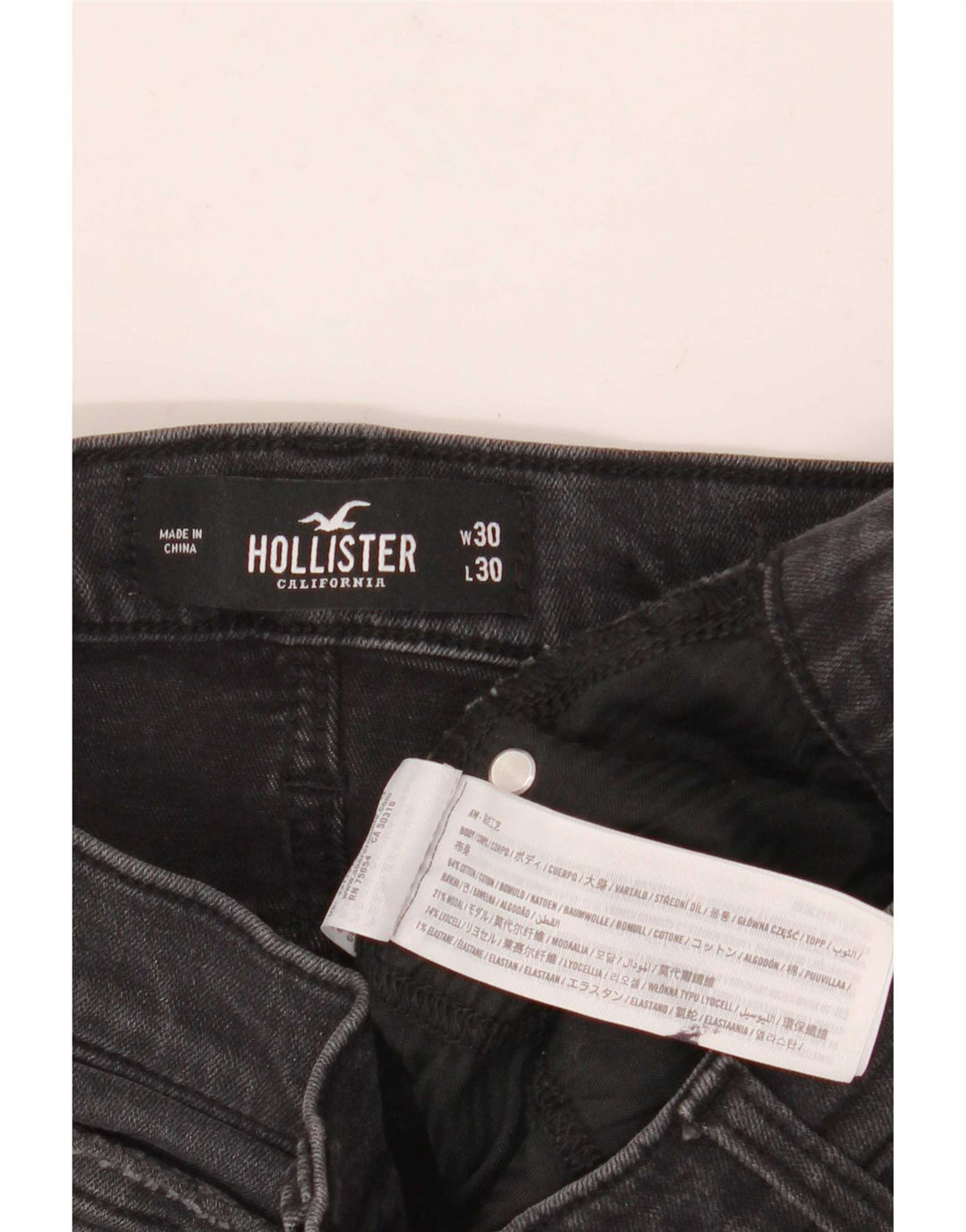 Hollister Jean slim vieilli W30 L30 pour homme en coton gris