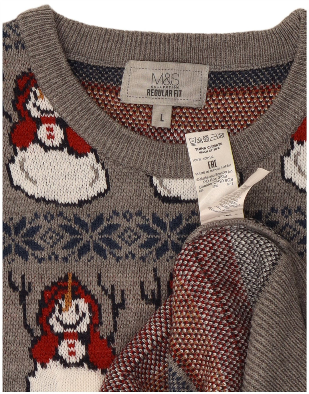 Marks & Spencer Pull ras du cou pour homme, grand, gris, Noël