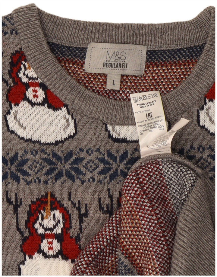 Marks & Spencer Pull ras du cou pour homme, grand, gris, Noël