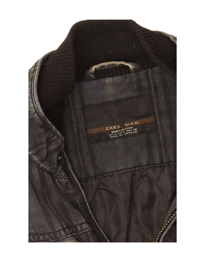 Zara Veste en jean militaire pour homme UK 40 Large Gris Coton