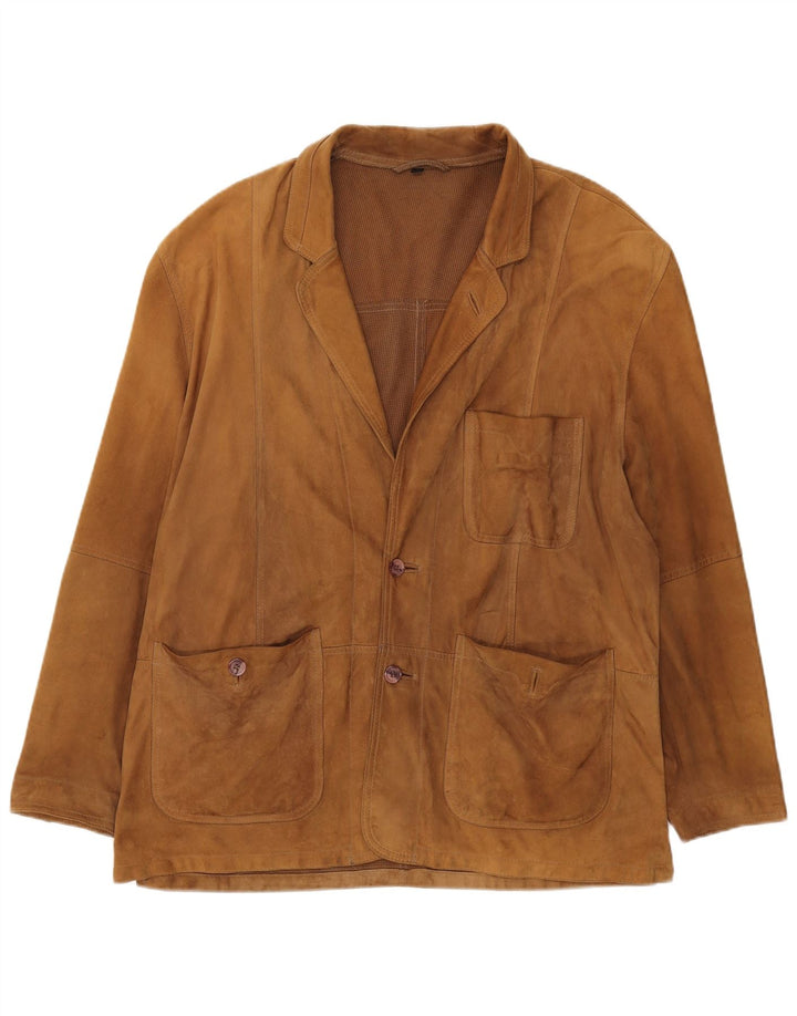 VINTAGE Veste blazer en daim à 2 boutons pour hommes UK 42 XL Cuir marron