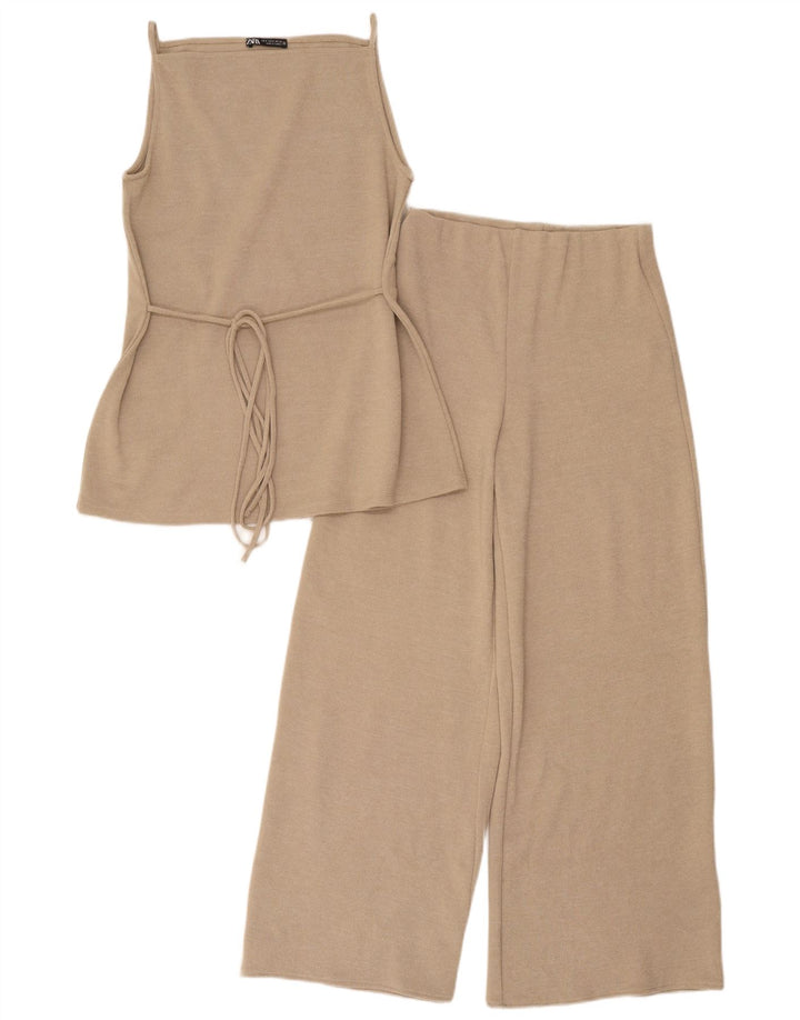 Zara Ensemble 2 pièces pour femme UK 8 Small W28 L28 Beige Polyester