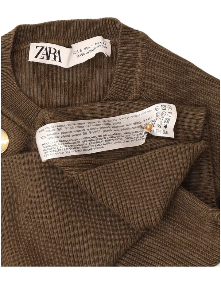 Zara Womens Crop Top Manches Longues UK 8 Small Vert Viscose