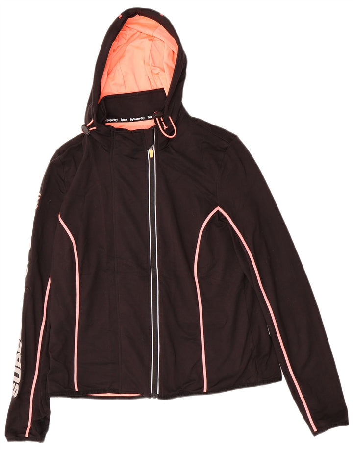 SUPERDRY Womens Graphic Hooded Windbreaker Jacket UK 18 XL Black Polyester