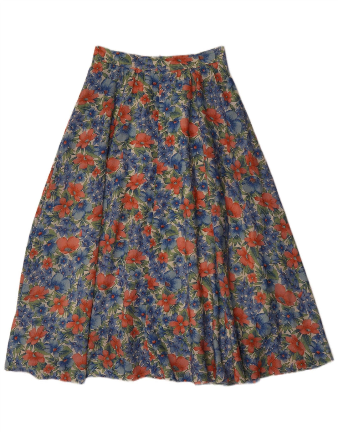 jupe évasée femme vintage EU 40 Moyen W28 Bleu Floral Polyester