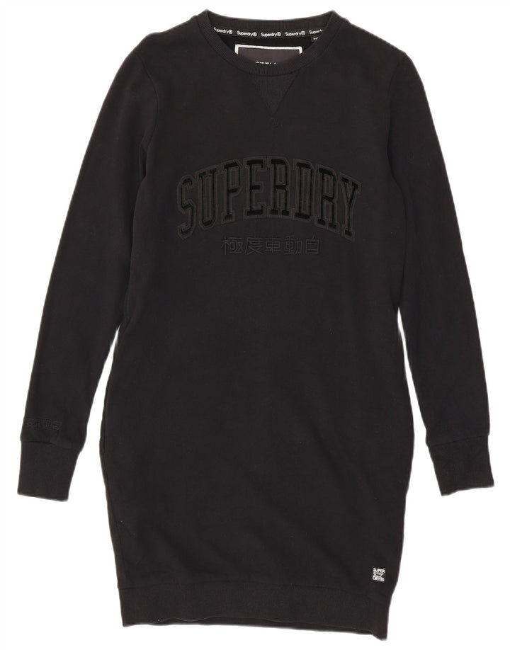 SUPERDRY Robe sweat-shirt graphique pour femme UK 12, coton noir moyen
