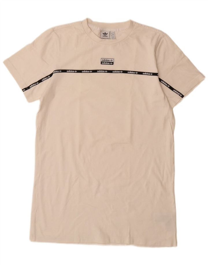 ADIDAS Robe t-shirt graphique pour femme UK 12 Medium Off White Cotton