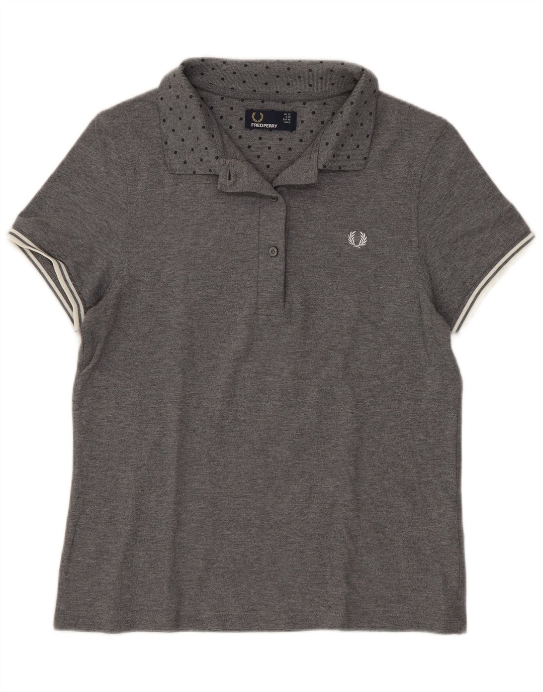 Fred Perry Polo Femme UK 12 Coton Taché Gris Moyen