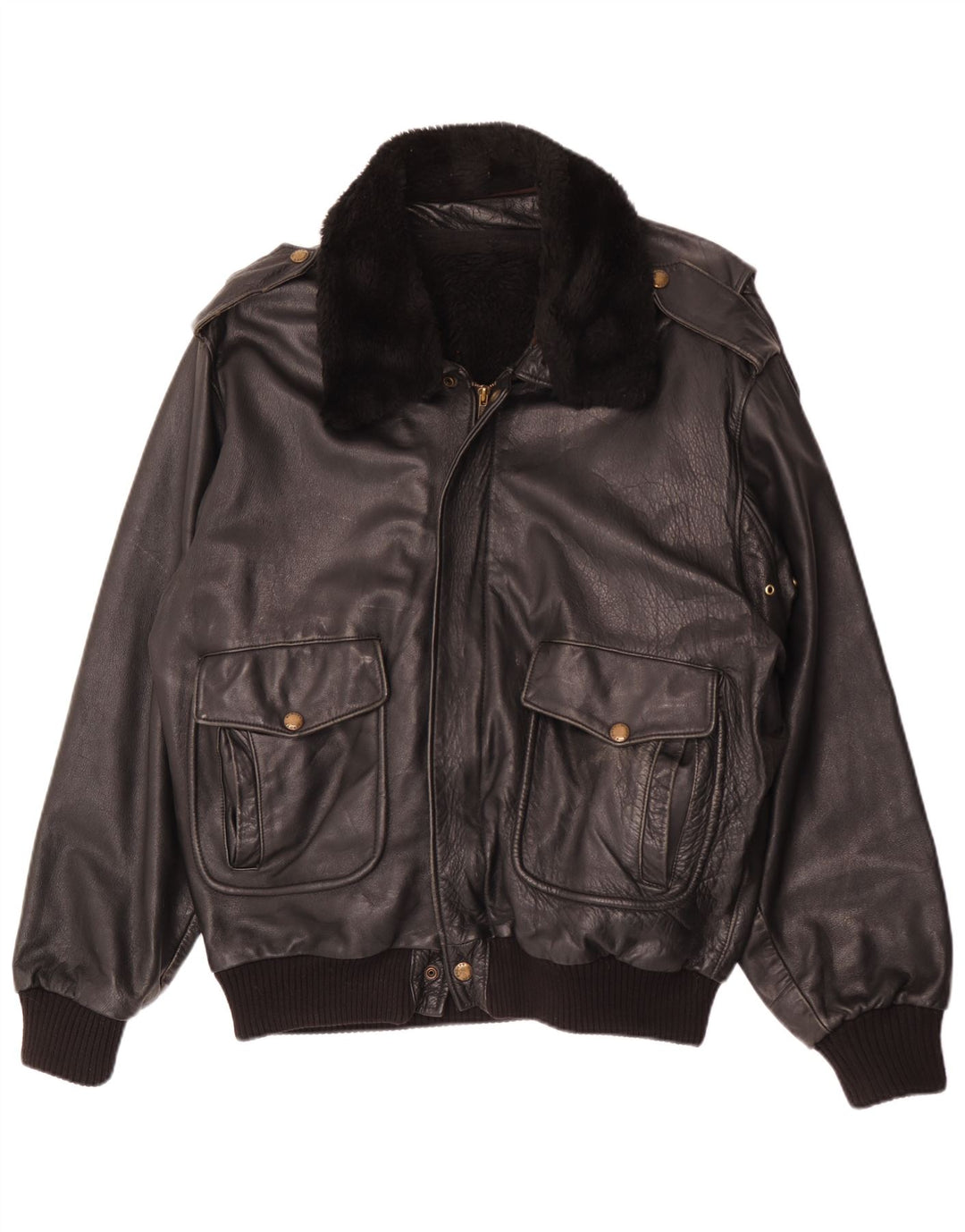 Veste en cuir militaire vintage pour hommes IT 56 3XL Cuir noir