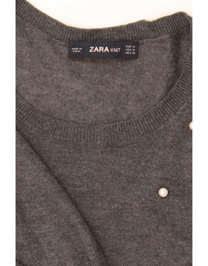 Zara Pull col bateau pour femme UK 14 Gris moyen à pois