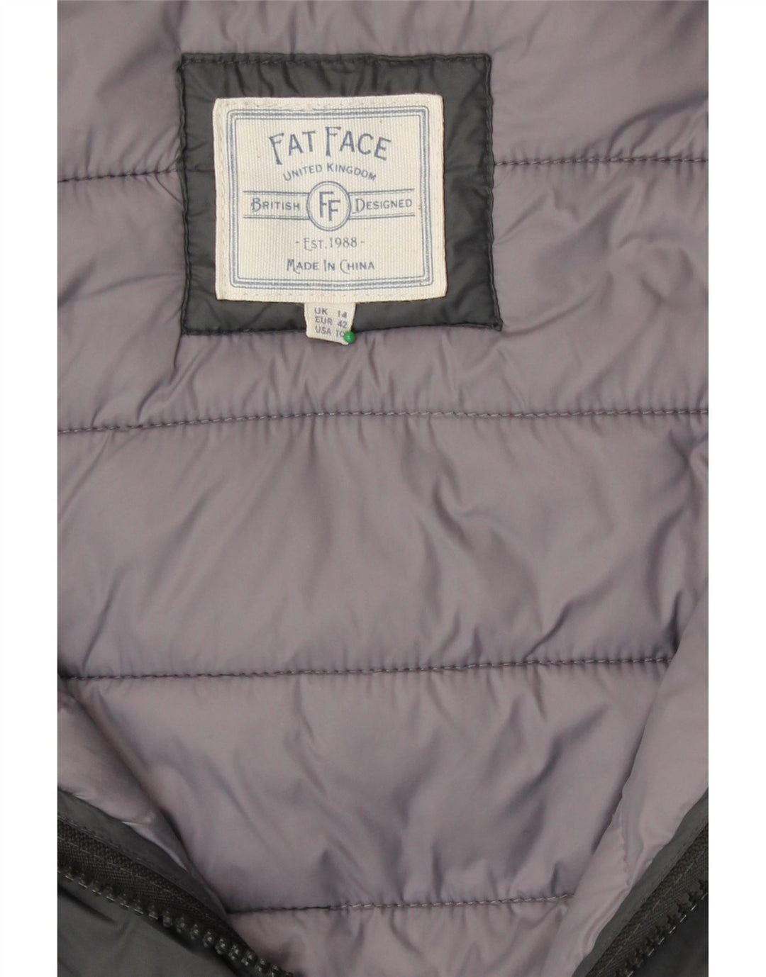 Fat Face Veste matelassée à capuche pour femme UK 14 Large Gris Nylon