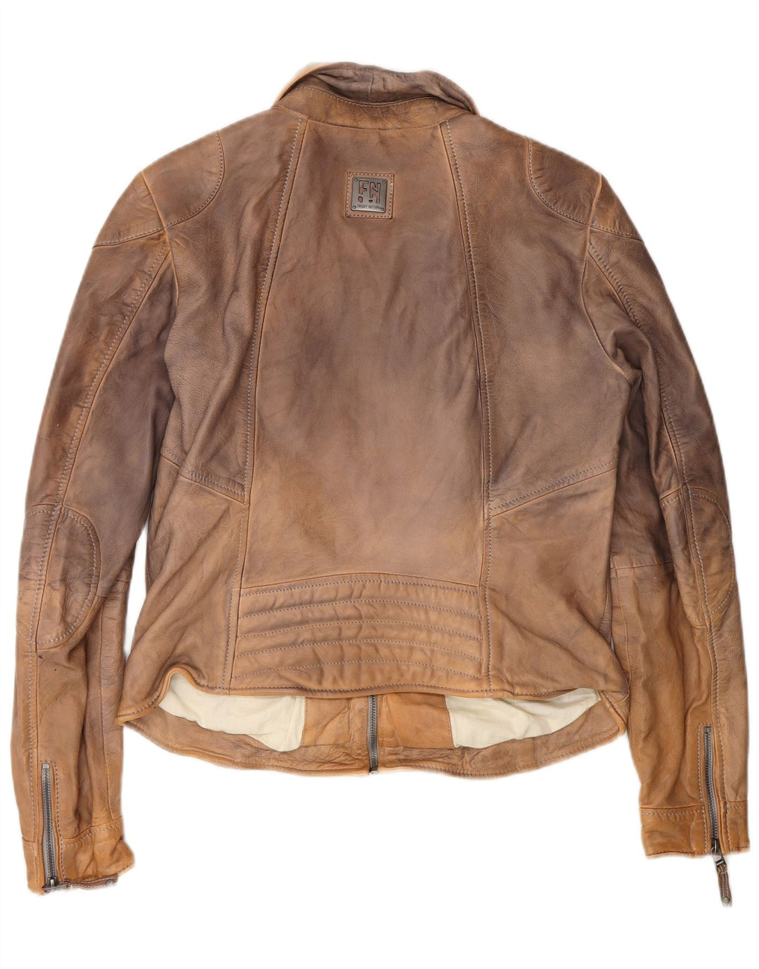 Freaky Nation Veste de motard en cuir pour femme UK 14 Marron moyen