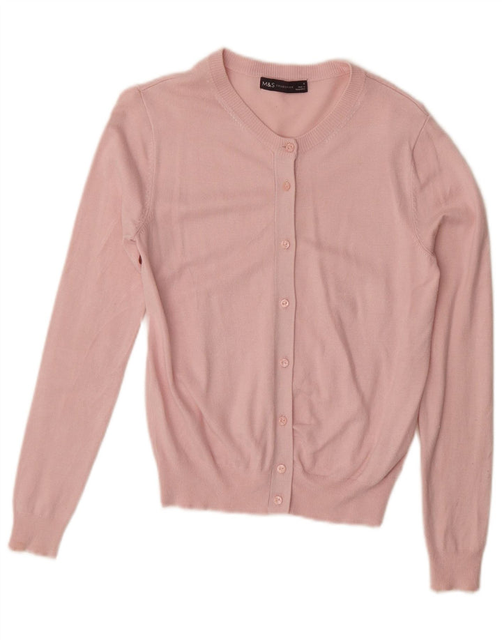 MARKS & SPENCER Pull Cardigan Femme UK 8 Petite Viscose Rose