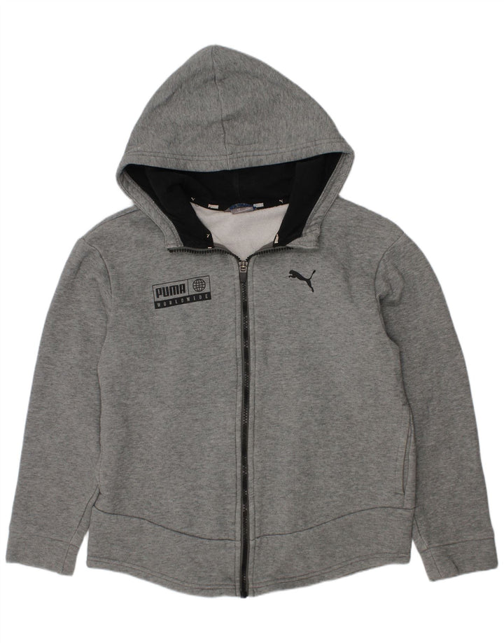 PUMA Sweat à capuche zippé graphique pour fille 11-12 ans Gris Coton