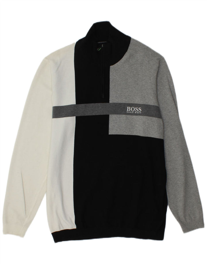 HUGO BOSS Pull Regular Fit Zip Neck Jumper Homme Noir Colorblock