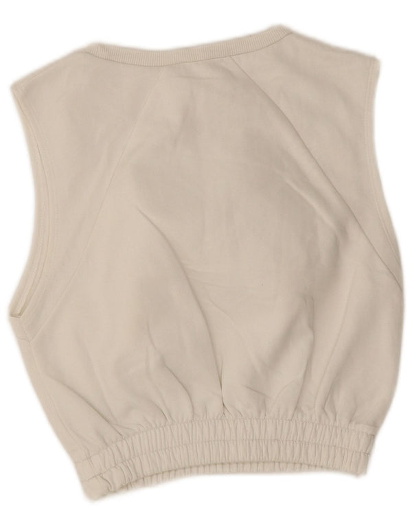 Zara Womens Crop Sweatshirt sans manches Jumper UK 10 Petit coton blanc